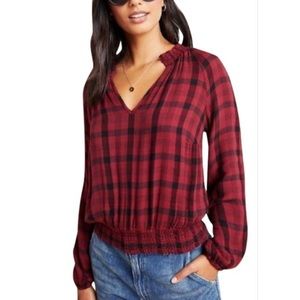 Anthropologie Cloth & Stone Sara Red Plaid Blouse